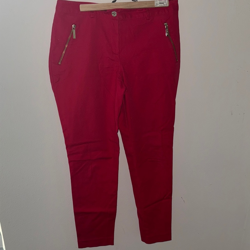 MICHAEL Michael Kors red slim Pants with‎ gold tone Zipper Pockets Sz 8